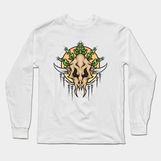 Skull Head with Colored Balinese Carving Style Long Sleeve T-Shirt